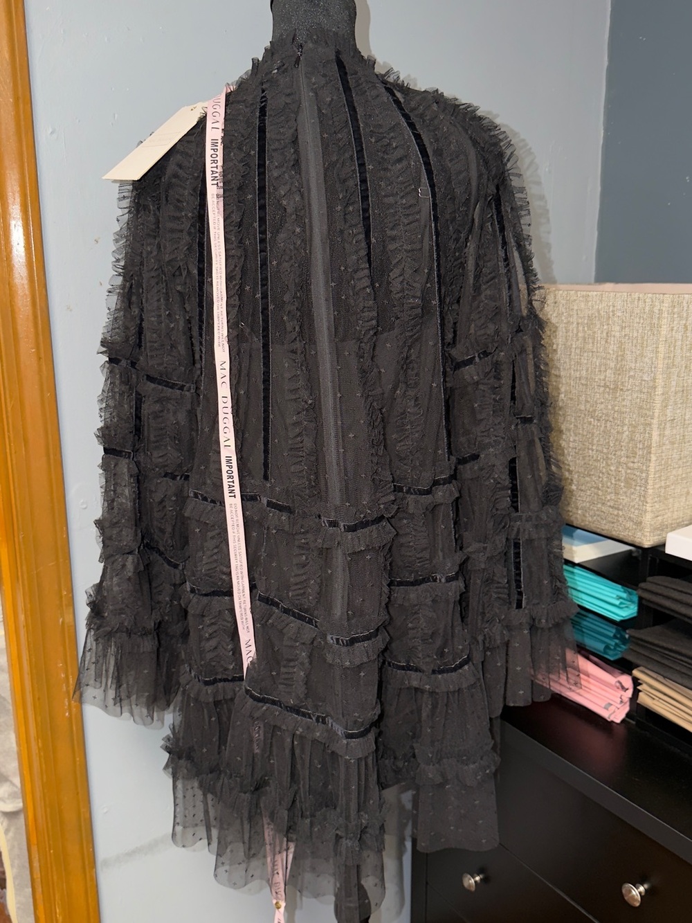 Mac Duggal Black Sheer Tiered Lace Mini Dress - Picture 4 of 7